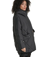 Karl Lagerfeld Paris Women's Hooded A-Line Puffer Coat