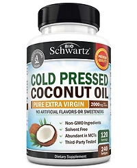 BioSchwartz Coconut Oil Capsules 2000mg, Extra Virgin Unrefined Cold Pressed, Mct Rich, for Healthy Skin, Nails, Hair Growth, Digestion, 240 Count