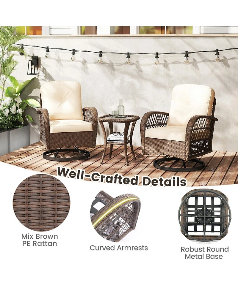 Gouun Outdoor Swivel Rocker Set with Glass Top Table and Thick Cushions