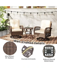 Gouun Outdoor Swivel Rocker Set with Glass Top Table and Thick Cushions