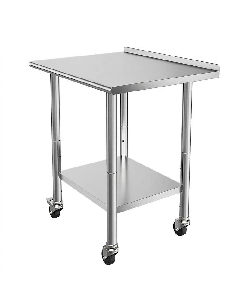 Sugift 24 x 30 In Mobile Stainless Steel Work Table with Wheels and Backsplash for Kitchen Prep