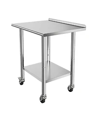Sugift 24 x 30 In Mobile Stainless Steel Work Table with Wheels and Backsplash for Kitchen Prep