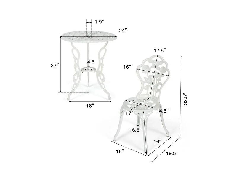 Mondawe Outdoor Cast Aluminum Patio Furniture Set with Rose Design