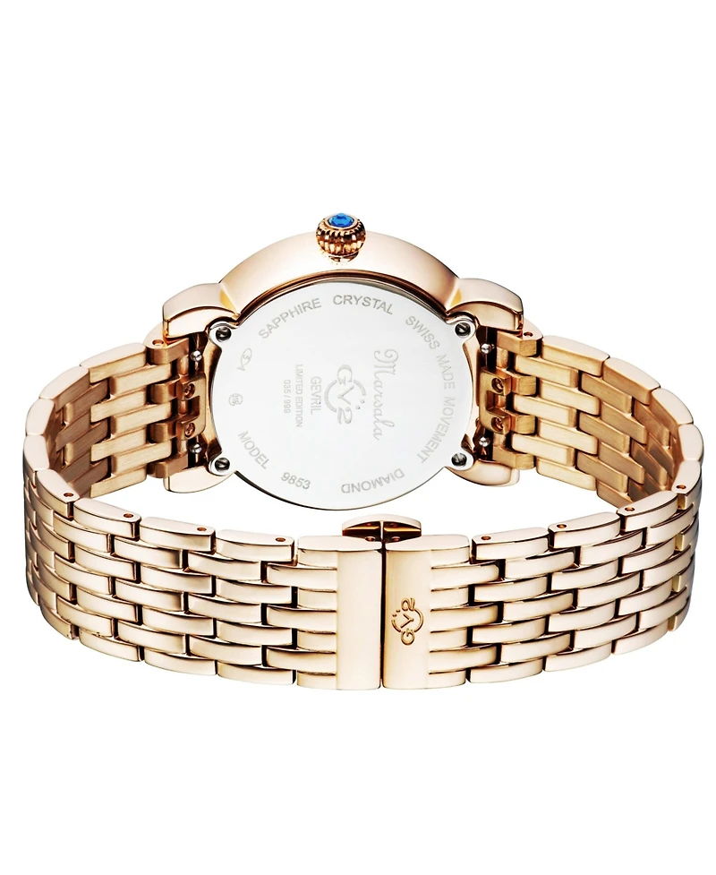 GV2 by Gevril Women's Marsala Tortoise Swiss Quartz Ip Rose Stainless Steel Bracelet Diamond Watch