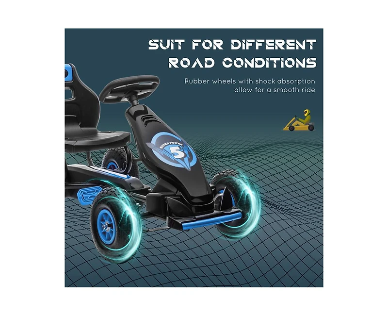 Yobtop Kids Pedal Go Kart with Adjustable Seat, Suspension System & Safety Hand Brake Ride-On Toy, 110 lbs Capacity, Ages 5-12