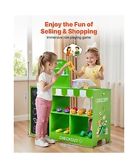 Yobtop Kids Grocery Store Playset - 35 Accessories, Moving Conveyor Belt, Scanner and Card Reader, Pretend Play Toy for Kids Ages 3 Plus