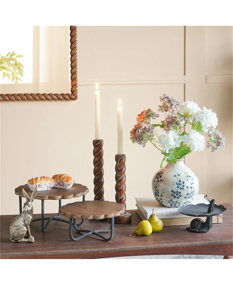 Yobtop Brown Birch Wood Candle Holders Set of 2