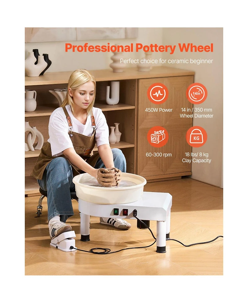 Yobtop Pottery Wheel for Home Diy - 14 in Ceramic Forming Machine, Foot Pedal Speed Control, Detachable Basin with Lift Leg, Complete Accessories