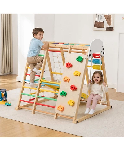 Yobtop 9-in-1 Foldable Wooden Climbing Frame with Slide, 176 lbs Capacity, Ages 3+