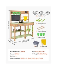 Yobtop Outdoor Wooden Dual-Stove 12-Piece Mud Kitchen Set, Ages 3+