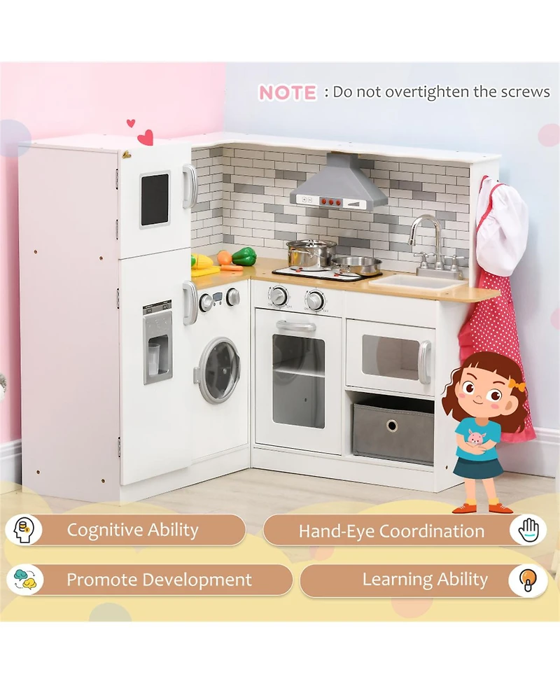 Yobtop Sound Effects Wooden Corner Play Kitchen Set, Ages 3+