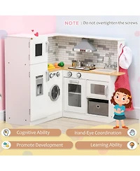 Yobtop Sound Effects Wooden Corner Play Kitchen Set, Ages 3+