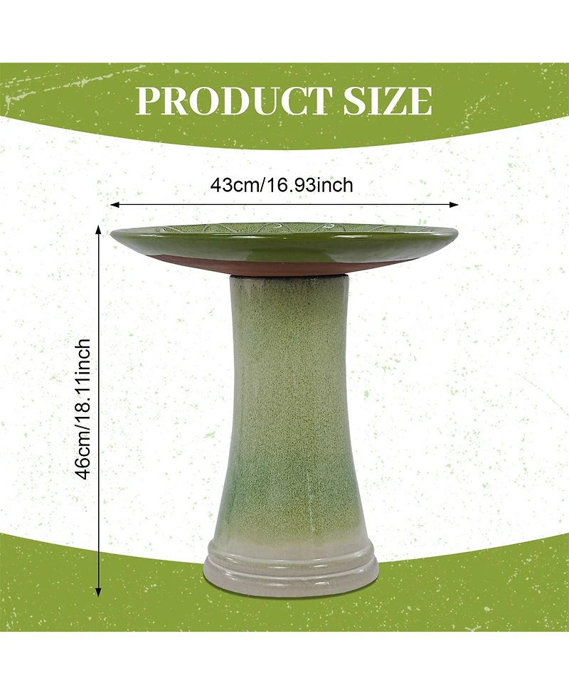 Yobtop Handmade Glazed Ceramic Bird Bath, Daisy Petal Embossed Tray, Pedestal Base, Ombre Gradient Glaze, Outdoor Bird Feeder for Patio and Backyard