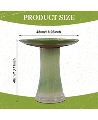 Yobtop Handmade Glazed Ceramic Bird Bath, Daisy Petal Embossed Tray, Pedestal Base, Ombre Gradient Glaze, Outdoor Bird Feeder for Patio and Backyard