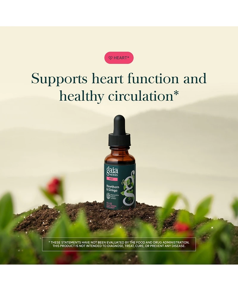 Gaia Herbs Hawthorn and Ginkgo Regenerative Certified Tinctures 1 fl oz
