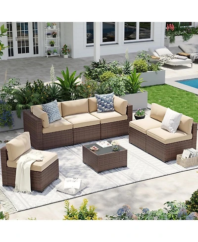 Aoxun 7-Piece Wicker Patio Furniture Set, Outdoor Sectional Sofa with Thick Cushions for Backyard Garden Poolside