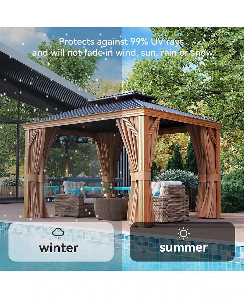 Aoxun 10'x12' Hardtop Aluminum Gazebo, Double Galvanized Steel Roof Pavilion with Drainage System and Netting