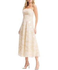 Dress The Population Women's Kailyn Strapless Disc Sequin Floral A-Line Midi Dress