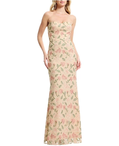 Dress The Population Women's Sheridan Strapless Sweetheart Floral Embroidered Mermaid Gown