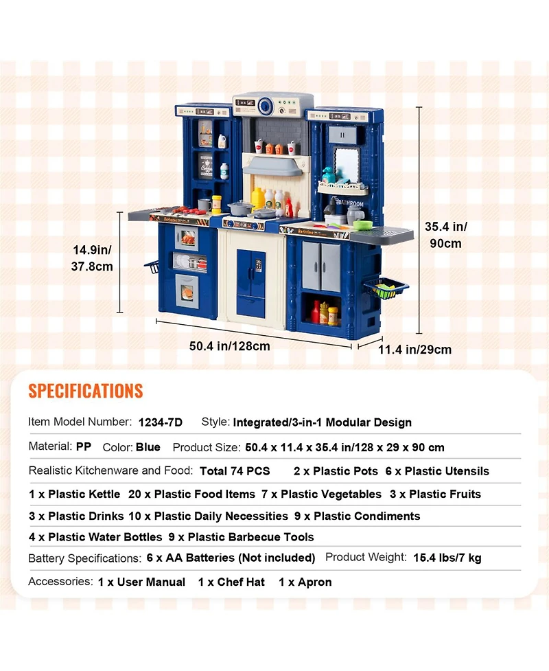 Yobtop 3-in-1 Kids Kitchen Playset with 74 Accessories, Ages 3+