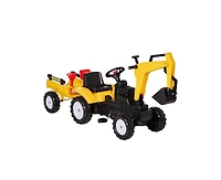 Yobtop Digger Foot-Powered Excavator Ride-On Toy with Detachable Trailer, 77-lb Capacity, Ages 3-6