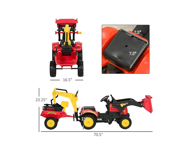 Yobtop 3-in-1 Kids Ride On Excavator Bulldozer Pedal Car Ride-On Toy, 77 lbs Capacity, Ages 3+