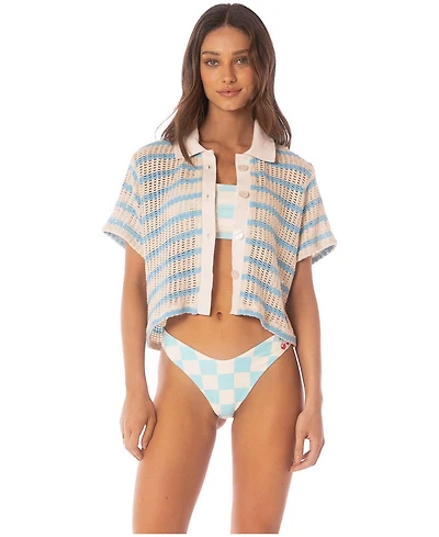 Maaji Women's Icy Stripes Wavy Collared Crop Shirt