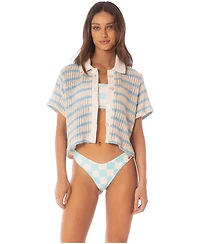 Maaji Women's Icy Stripes Wavy Collared Crop Shirt