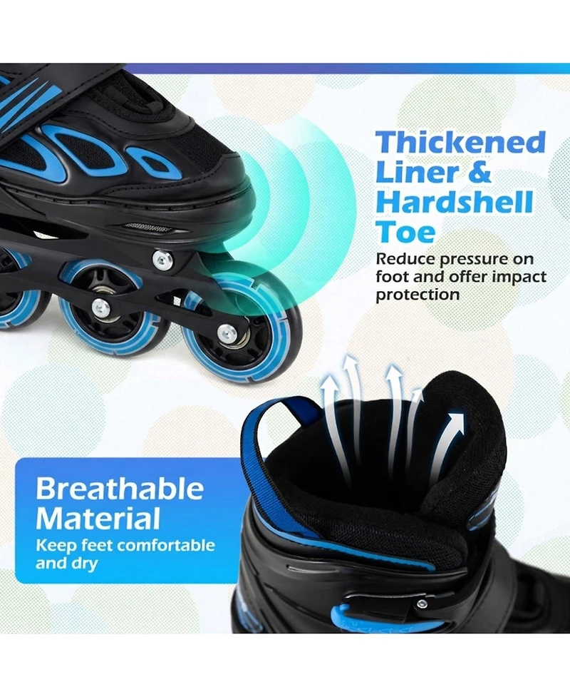 Sugift Youth Inline Skates Expandable 4 Sizes with Self-Powered Led Wheels and Toe Shield Ages 7-9