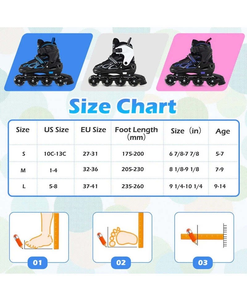 Sugift Kids Inline Skates with Low-Noise Brake Illuminating Wheels and 4-Size Adjustment Ages 9-14