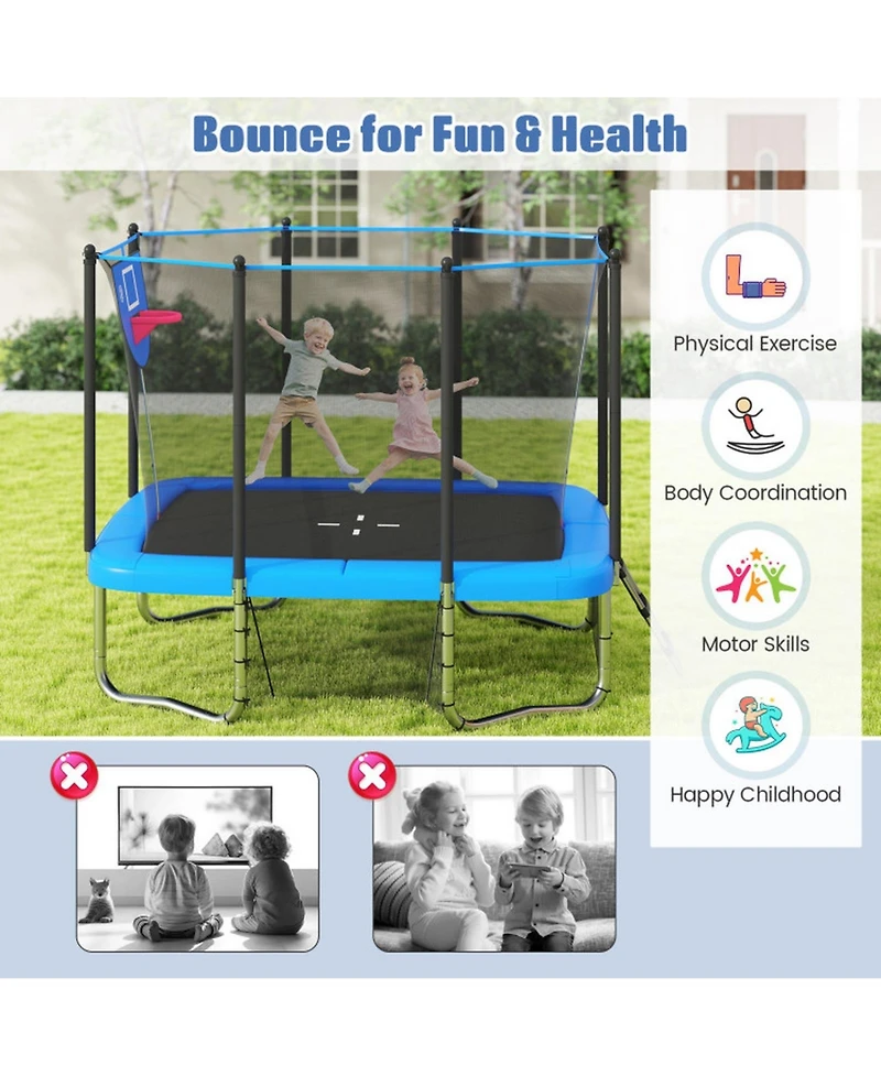 Sugift 10 x 8 ft Rectangle Outdoor Trampoline with Basketball Hoop and Soccer Goal Ages 3 and Up