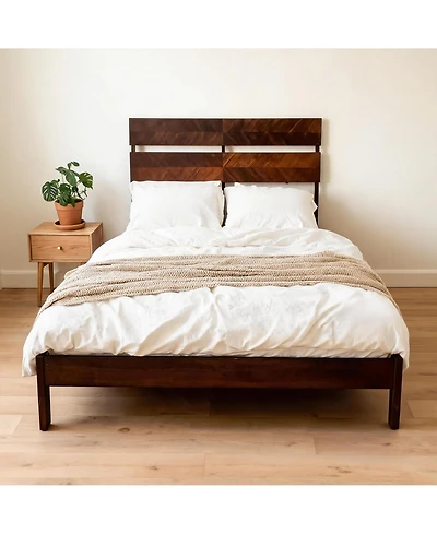 Gaomon Platform Bed Frame - Mid-Century Modern Wood with Geometric Headboard and Wooden Slats Support, No Box Spring Needed, for Bedroom