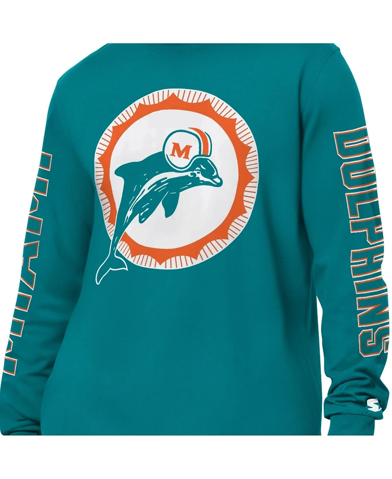 Starter Men's Aqua Miami Dolphins Clutch Hit Ii Logo Long-Sleeve T-Shirt