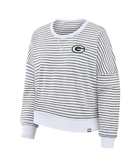 Fanatics Women's White/Gray Green Bay Packers Striped Oversized French Terry Sweatshirt