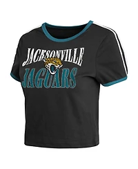 Wear by Erin Andrews Women's Black Jacksonville Jaguars Cropped Throwback Ringer Baby T-Shirt