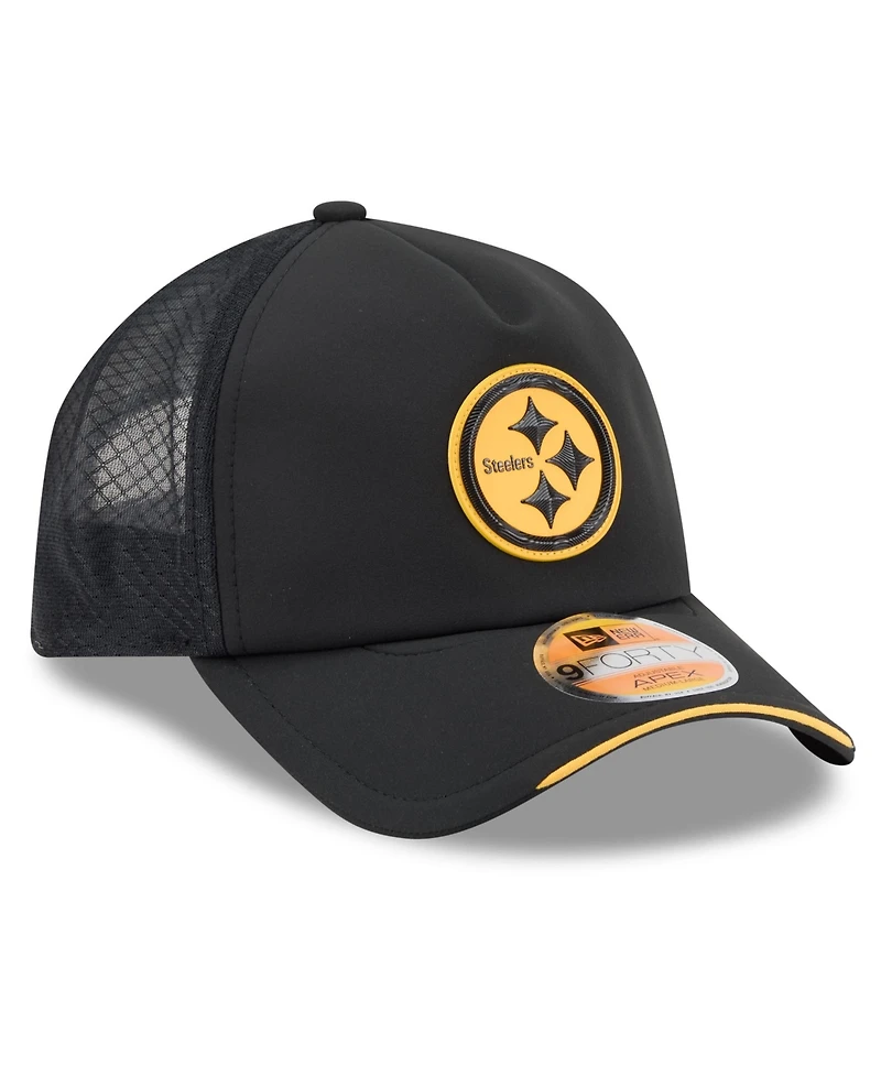 New Era Men's Black Pittsburgh Steelers 2026 Sideline Apex 9FORTY Adjustable Trucker Hat