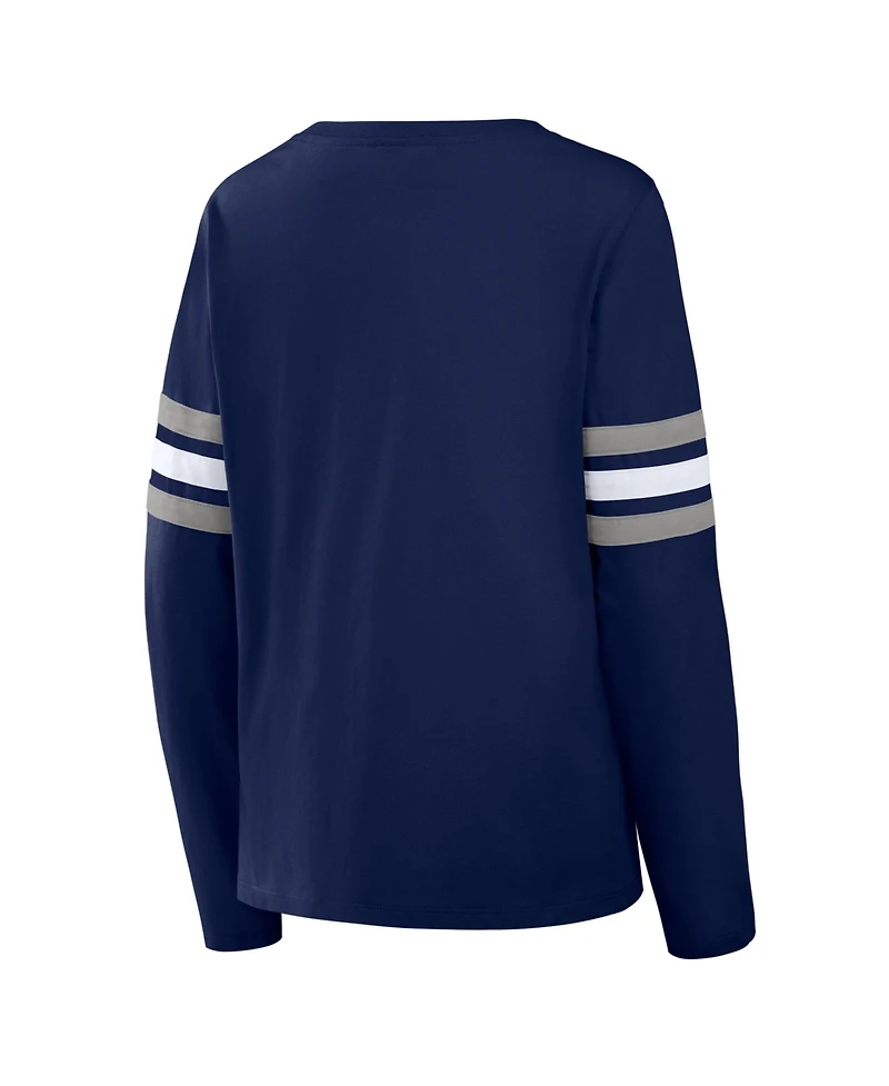 Fanatics Women's Navy Dallas Cowboys Team First Coverage Scheme Lace-UpLong sleeves T-Shirt