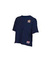 New Era Women's Navy Houston Astros Throwback Meshback Pinstripe Boxy T-Shirt