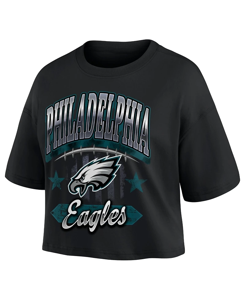 Fanatics Women's Black Philadelphia Eagles Americana Cropped T-Shirt