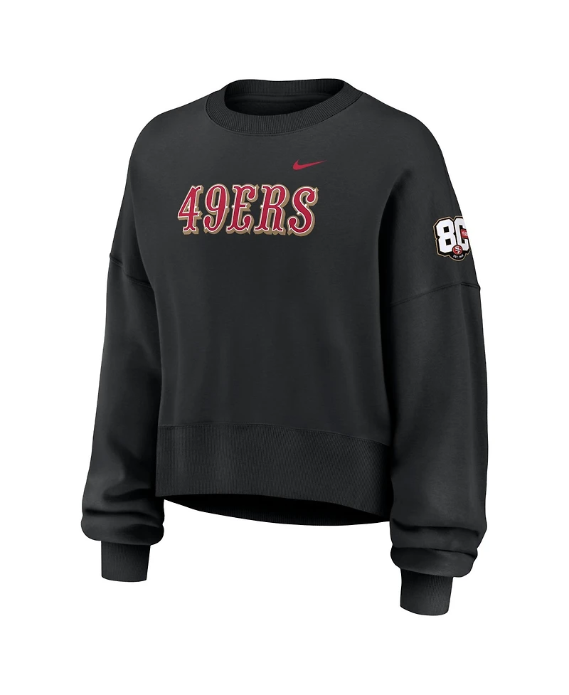 Nike Women's Black San Francisco 49ers 80th Anniversary Phoenix Oversized Tri-Blend Sweatshirt