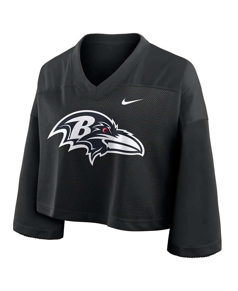 Nike Women's Black Baltimore Ravens Rewind Cropped Mesh Dri-fit Fashion Jersey