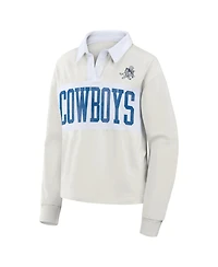 Fanatics Women's Cream Dallas Cowboys Heritage Play Action RugbyLong sleeves Polo Shirt