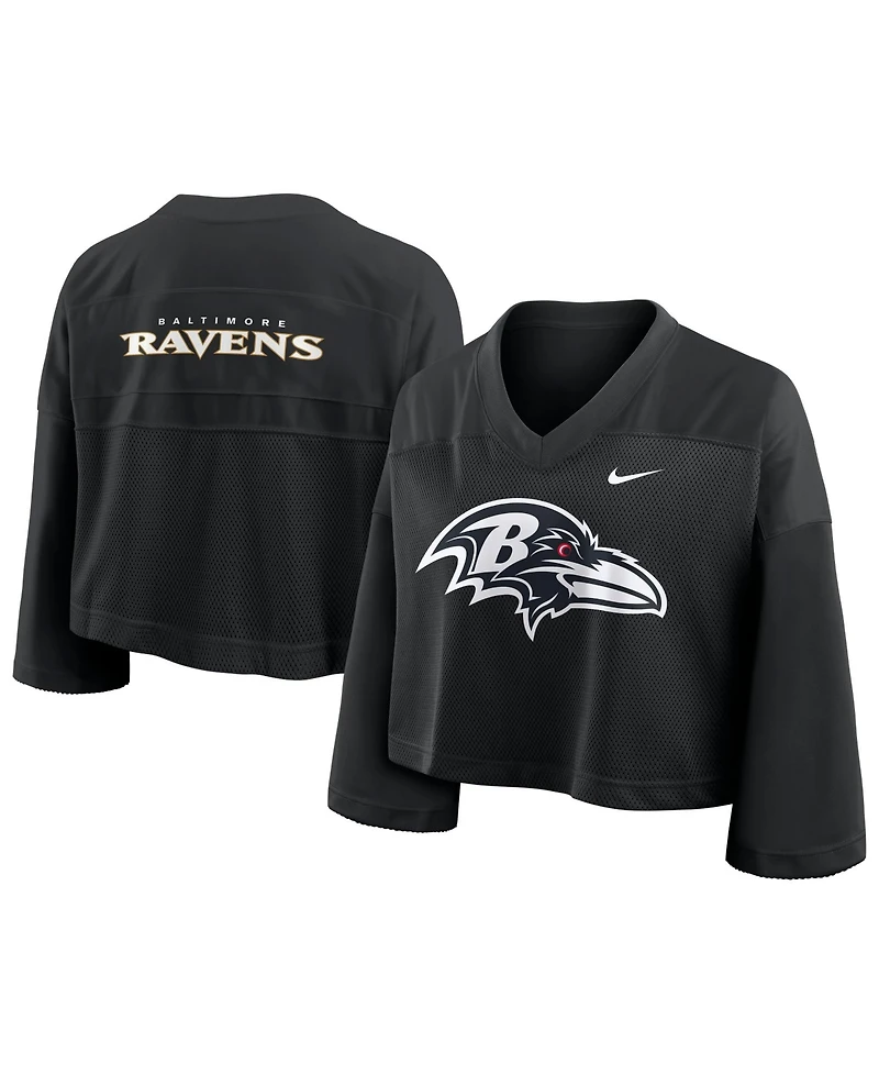 Nike Women's Black Baltimore Ravens Rewind Cropped Mesh Dri-fit Fashion Jersey
