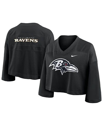 Nike Women's Black Baltimore Ravens Rewind Cropped Mesh Dri-fit Fashion Jersey
