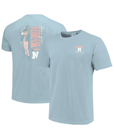 Image One Women's Light Blue Nebraska Huskers Americana Mascot Comfort Colors T-Shirt