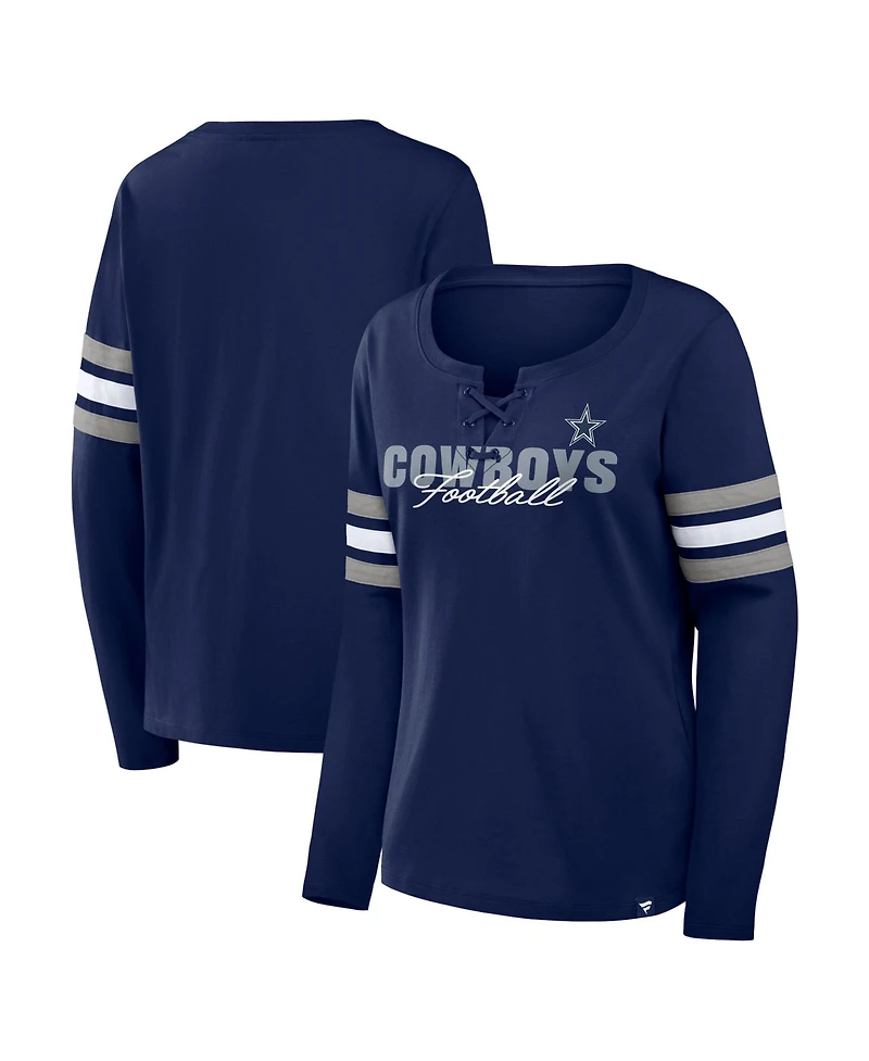 Fanatics Women's Navy Dallas Cowboys Team First Coverage Scheme Lace-UpLong sleeves T-Shirt