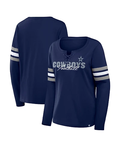 Fanatics Women's Navy Dallas Cowboys Team First Coverage Scheme Lace-UpLong sleeves T-Shirt