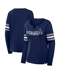 Fanatics Women's Navy Dallas Cowboys Team First Coverage Scheme Lace-UpLong sleeves T-Shirt
