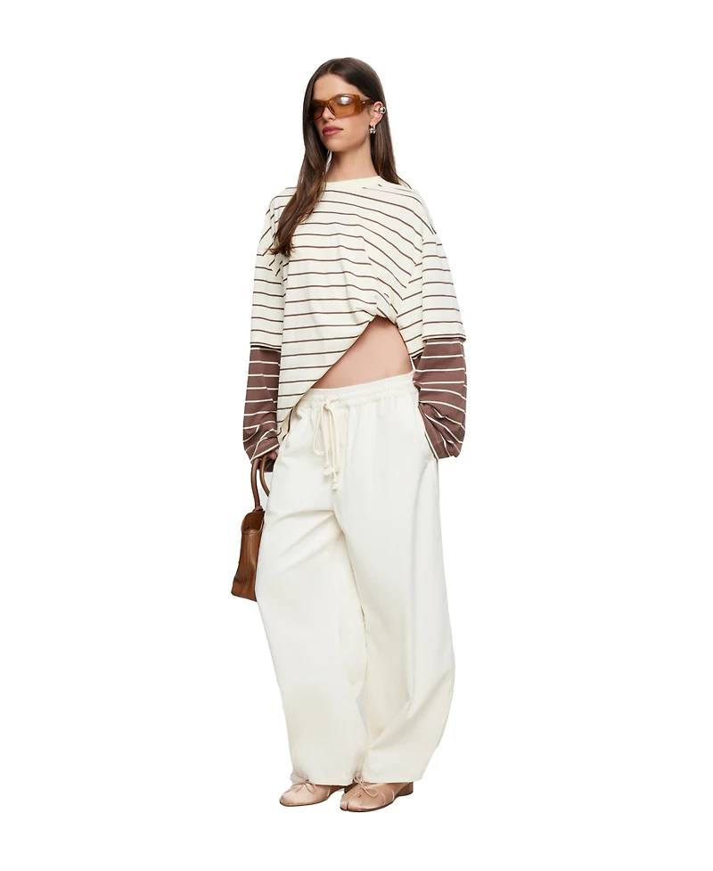 Lioness Women's Bottega Long-Sleeve Striped Oversized T-Shirt