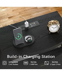 Vlsrka Modern Nightstand With Human Sensor Light, Charging Station, Lockable Drawer